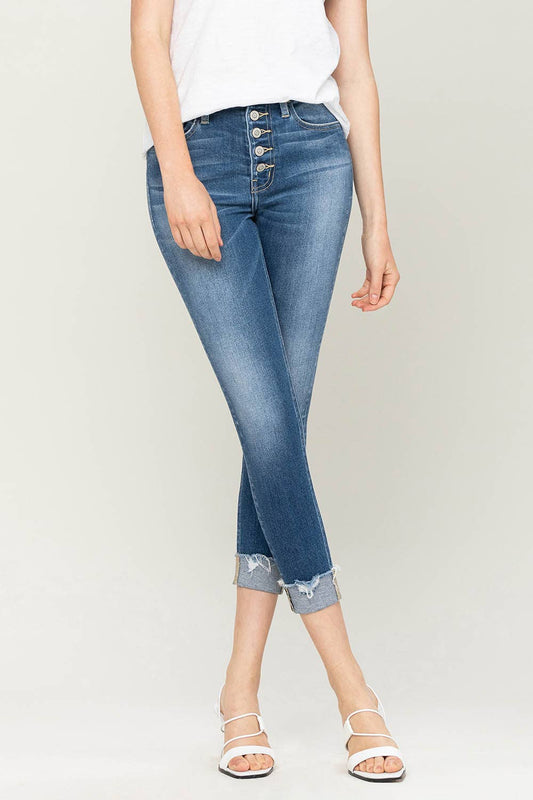 Flying Monkey HIGH RISE BUTTON FLY CUFFED SKINNY JEANS