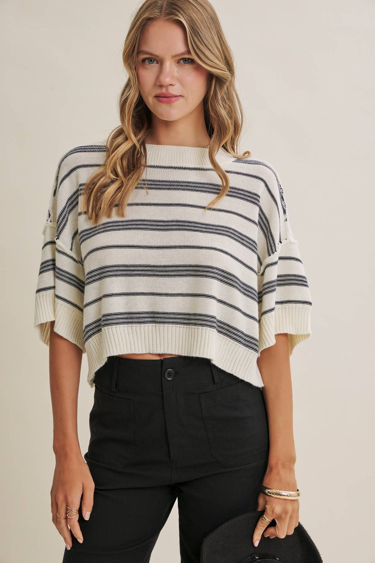 SUNLIT BOARDWALK LINEN COTTON BOXY STRIPE SWEATER