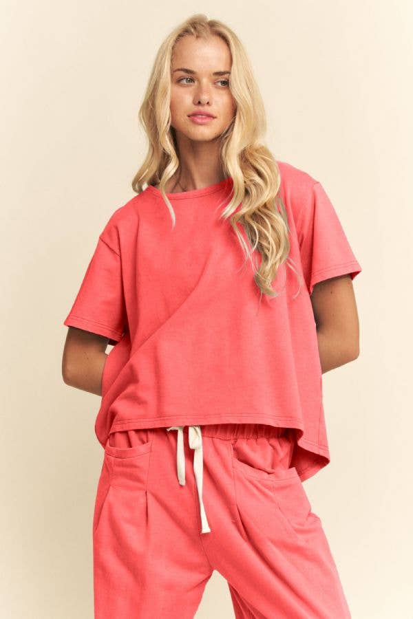 Garment-Wash Pleated Top & Pants Set