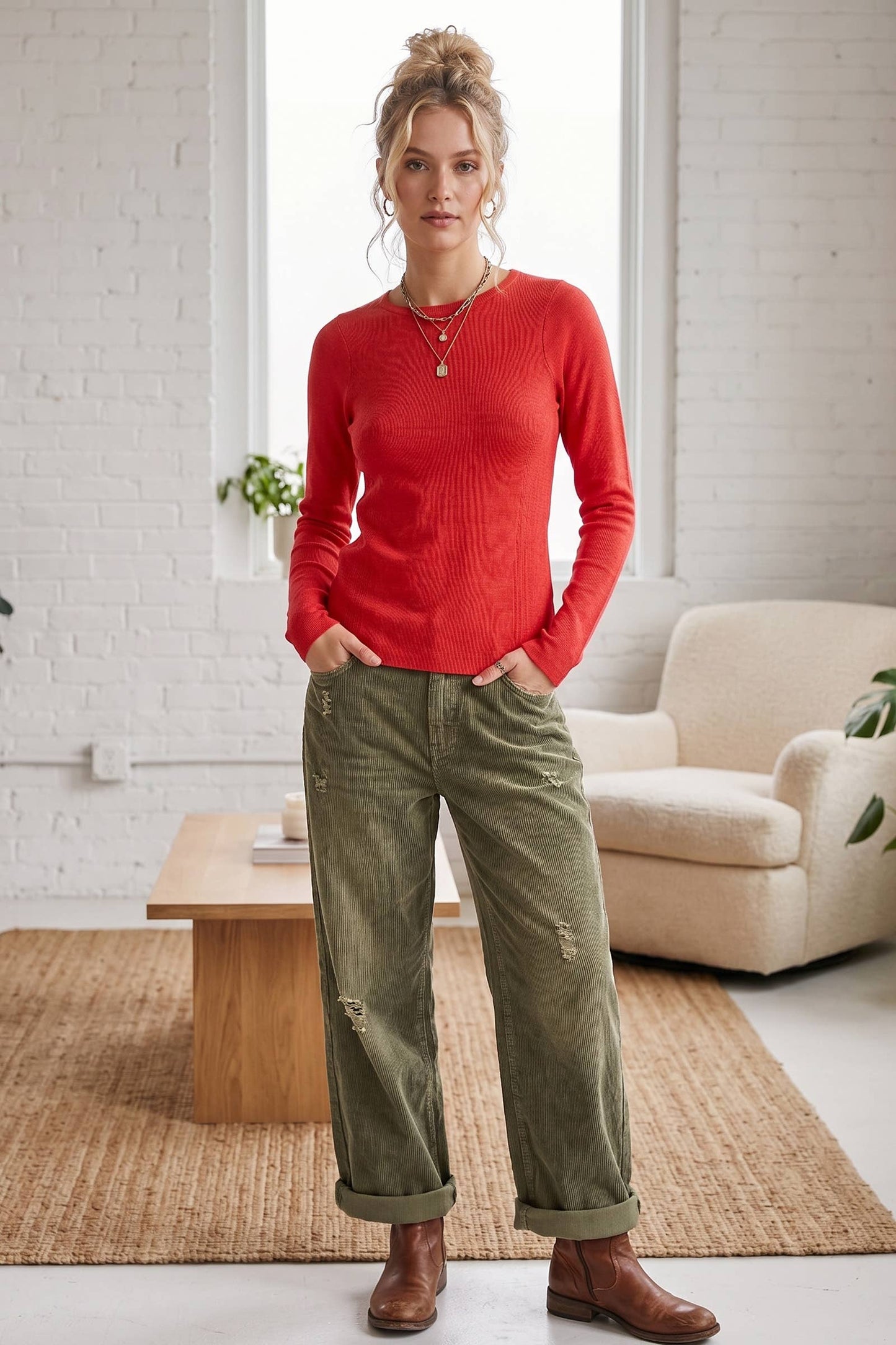 Essential Ribbed Long Sleeve Knit Top