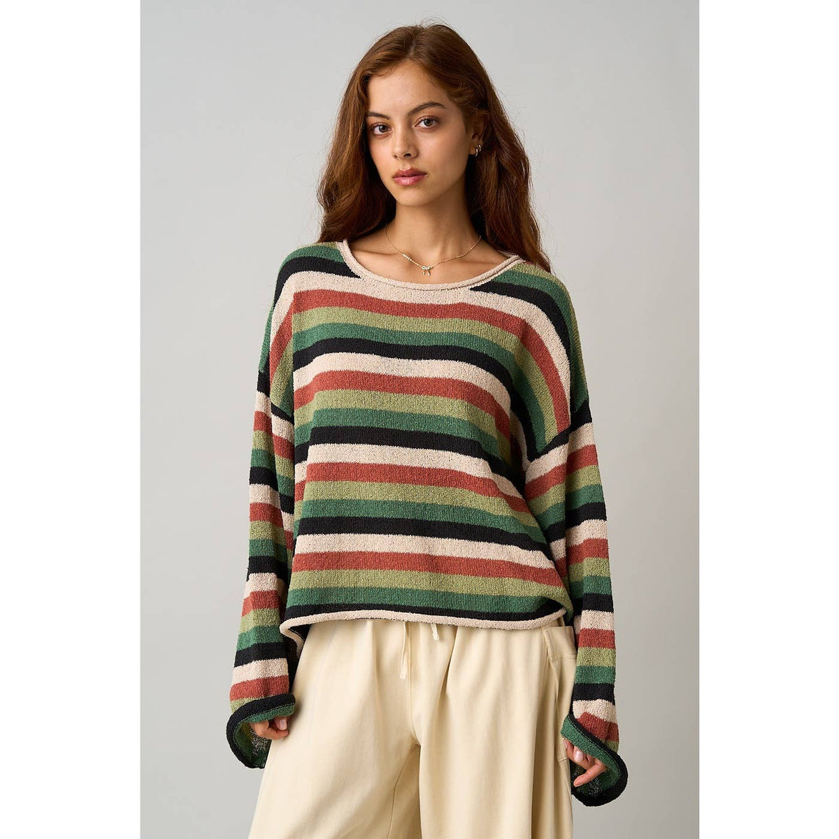 MULTICOLOR STRIPED SWEATER KNIT TOP