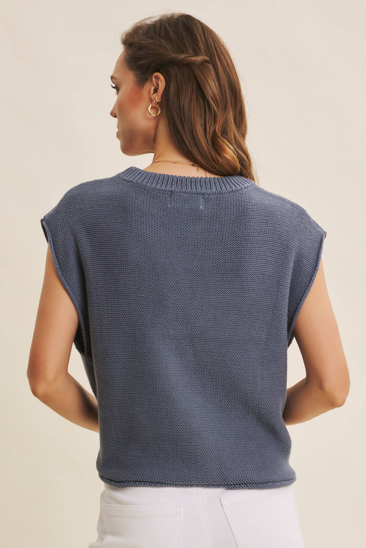 EVERYDAY EDIT RELAXED COTTON SWEATER VEST WITH EXPOSED SEAMS