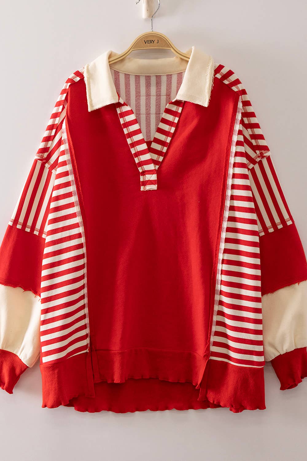 NT12811X-PLUS SIZE Vintage Stripe Rugby Sweatshirt