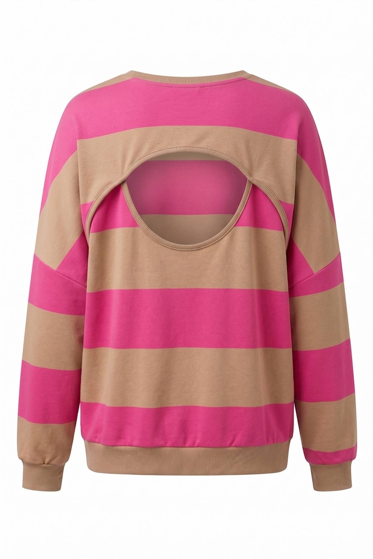 IT10015A | Cut-out Back Horizontal Stripe Sweatshirt
