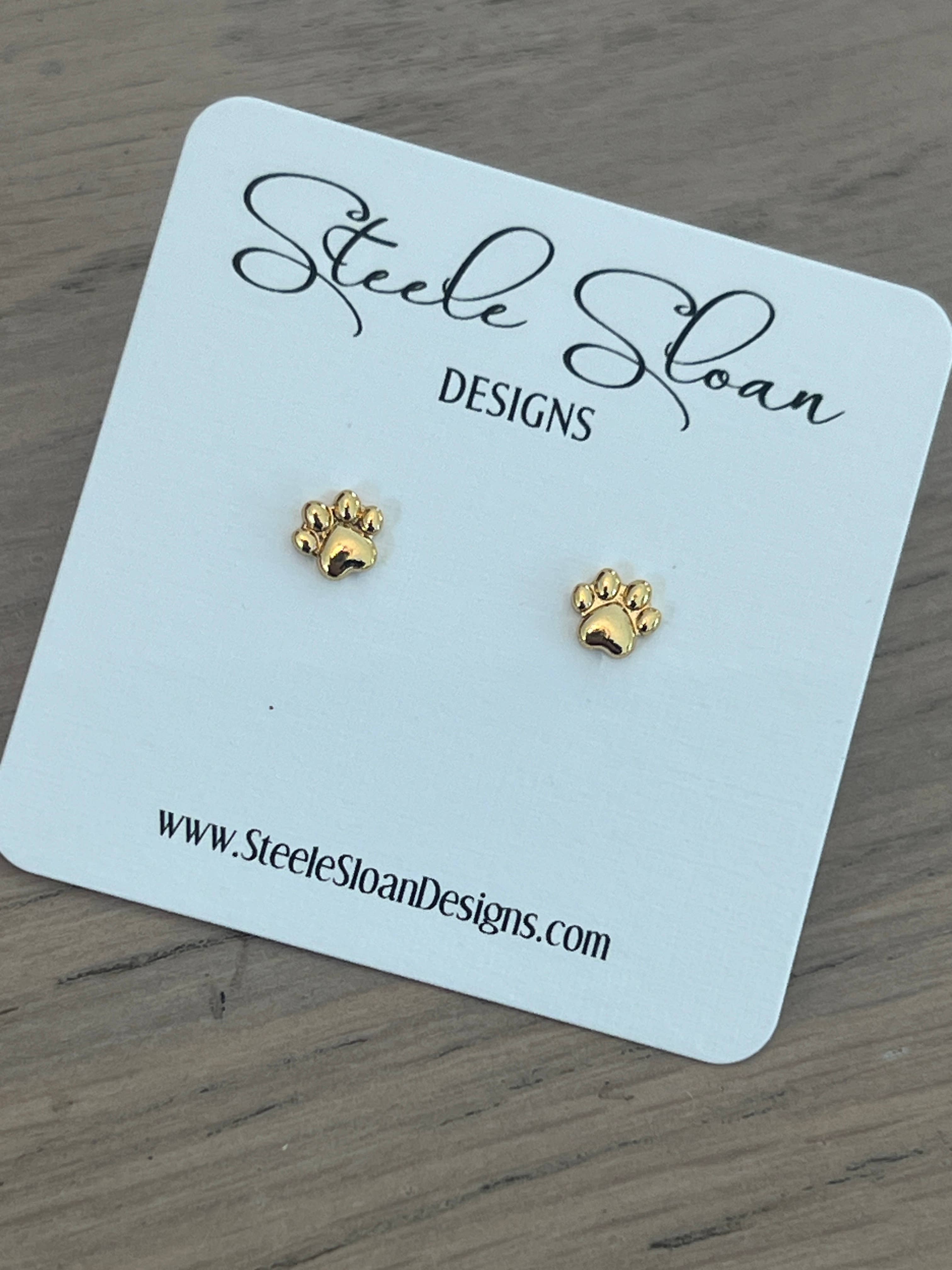 Tiny Paw Gold Stud Earrings-ADORABLE for Tigers or Bears Fan