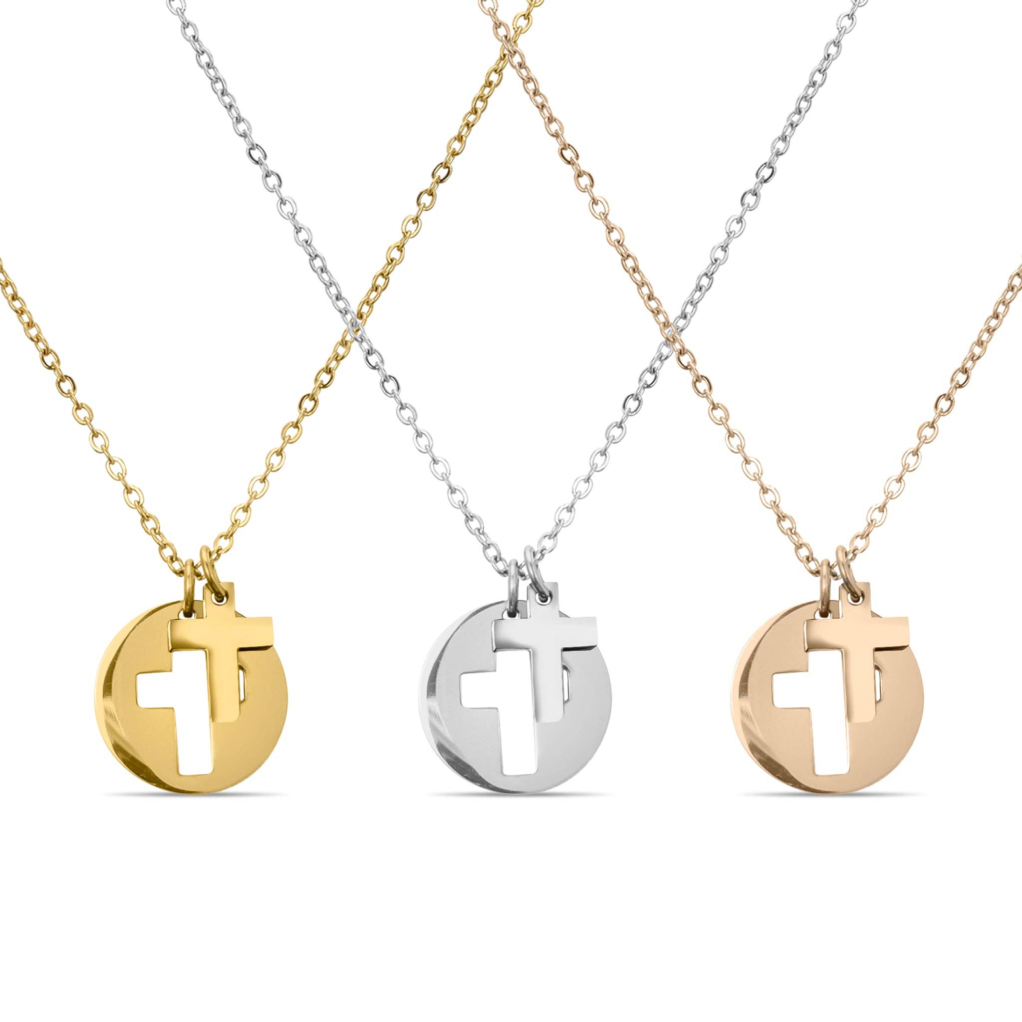 Stainless Steel Cutout 2 Piece Cross Necklace