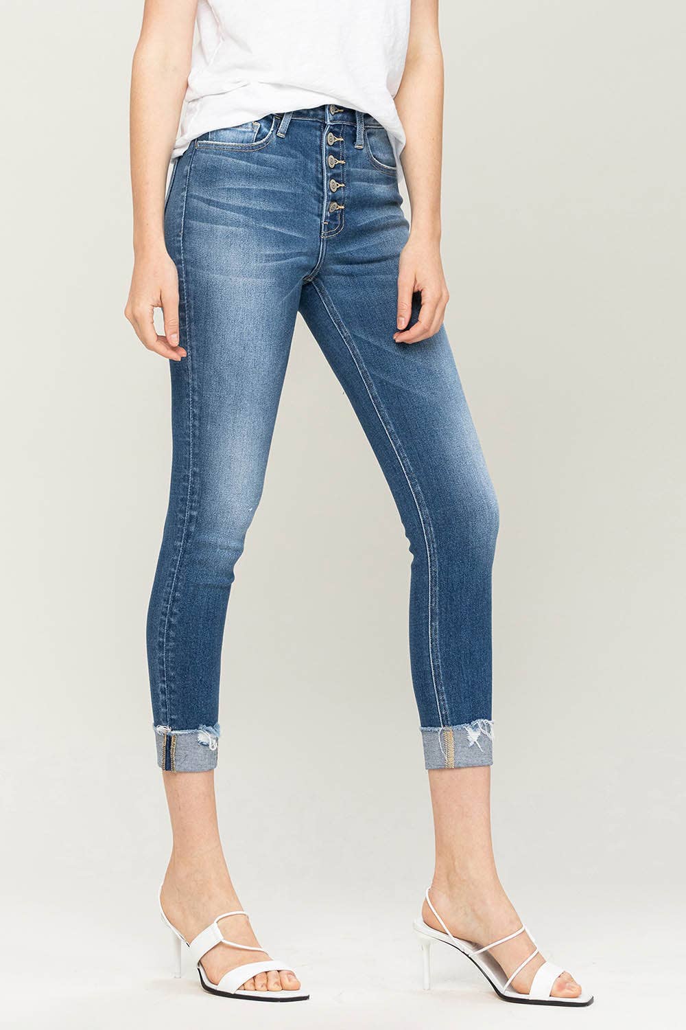 Flying Monkey HIGH RISE BUTTON FLY CUFFED SKINNY JEANS