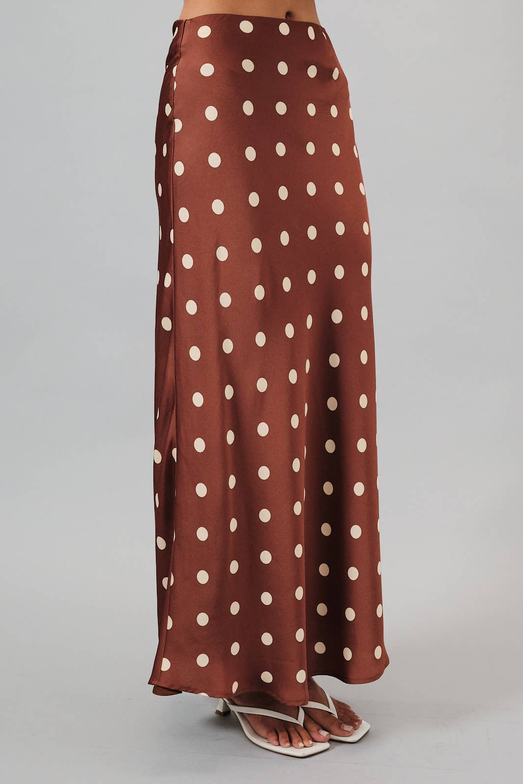 SATIN MIDI SKIRT WITH ELASTIC WAIST IN POLKA DOT