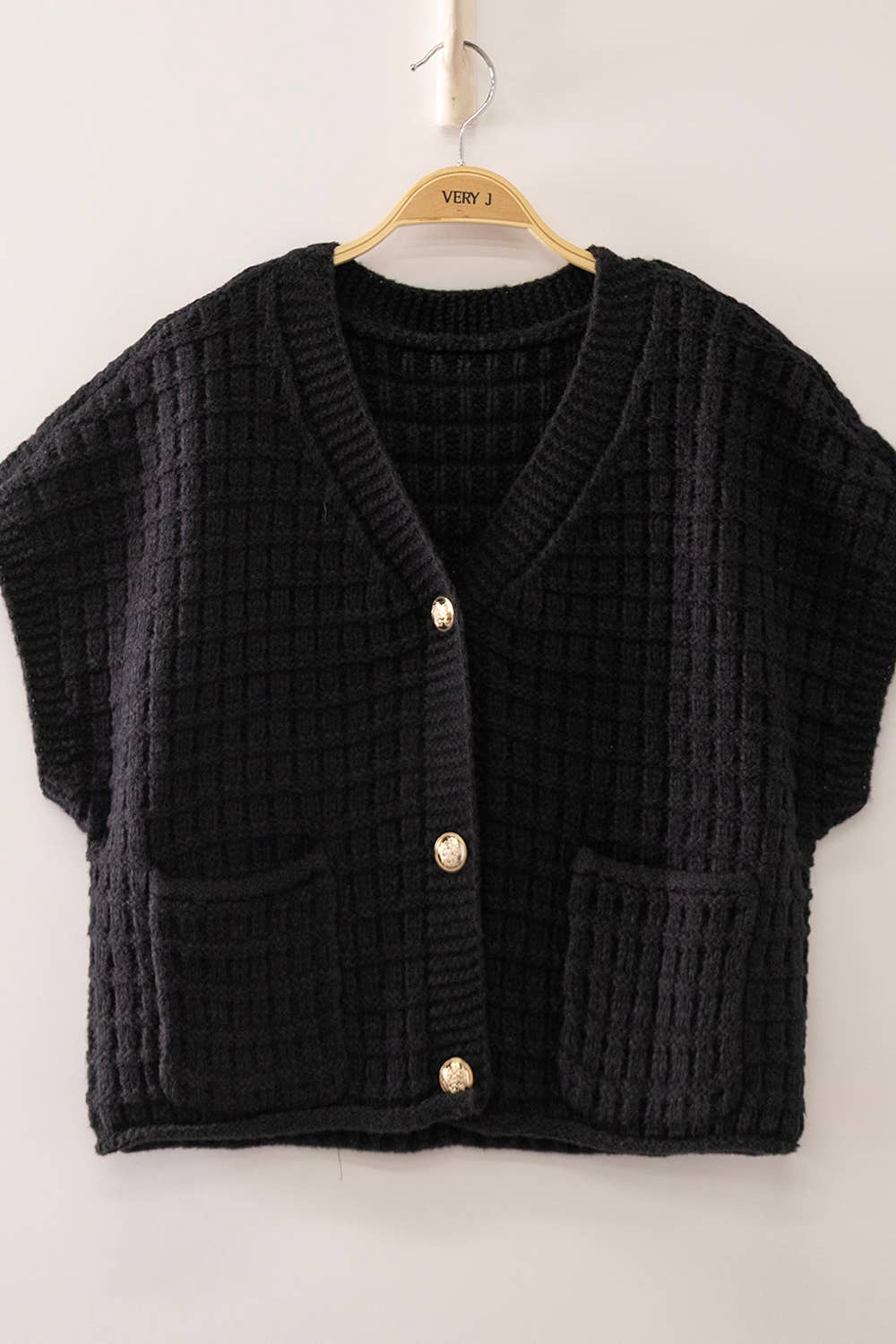 12W3719N-Waffle Texture Crop Cardigan