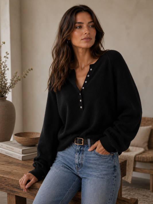 3474IN Luxe Knit Henley Pullover Sweater