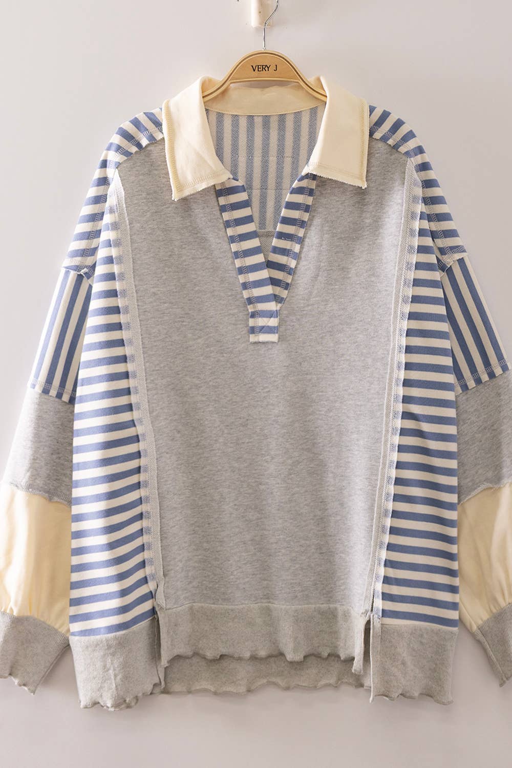 NT12811X-PLUS SIZE Vintage Stripe Rugby Sweatshirt