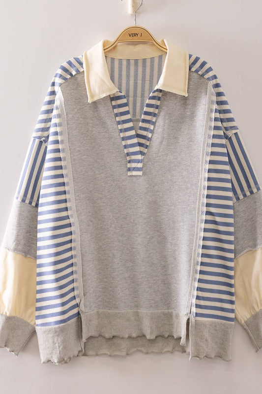 NT12811X-PLUS SIZE Vintage Stripe Rugby Sweatshirt