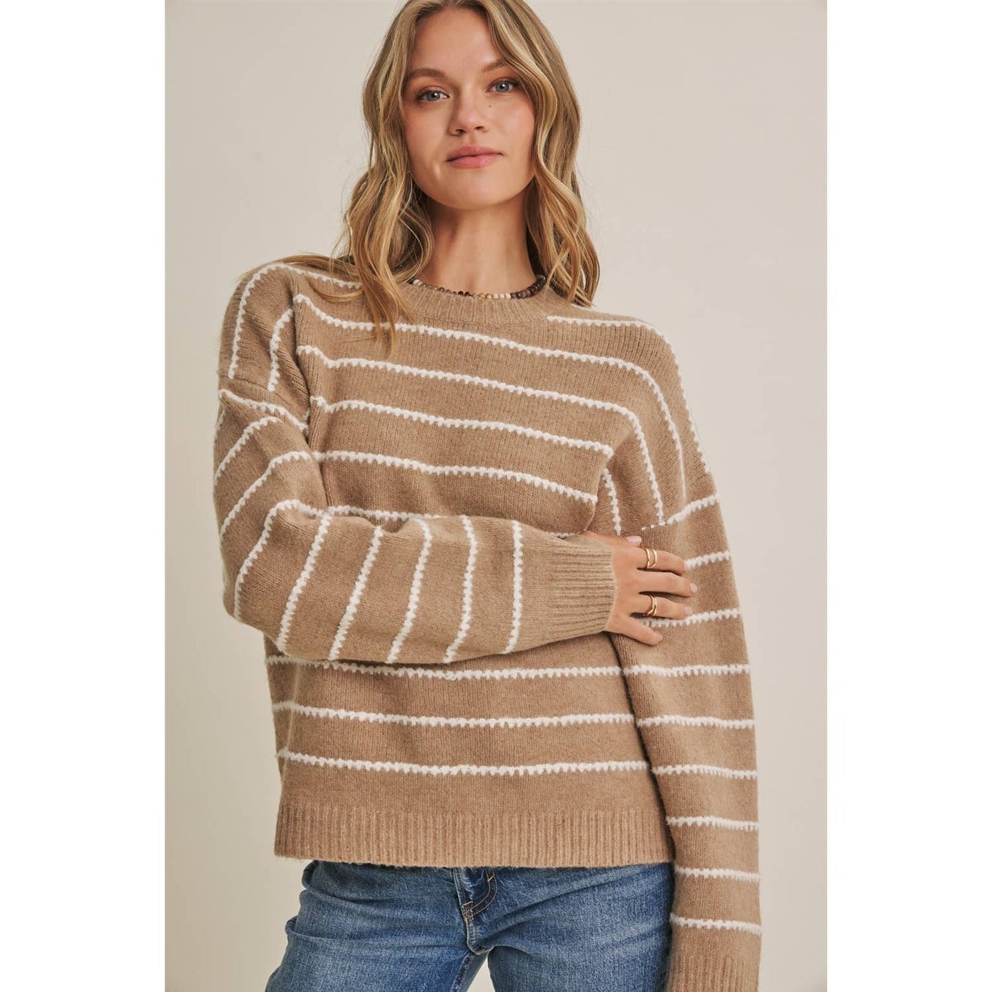 EVERYDAY LAYERING CONTRAST STRIPE SUSTAINABLE SWEATER