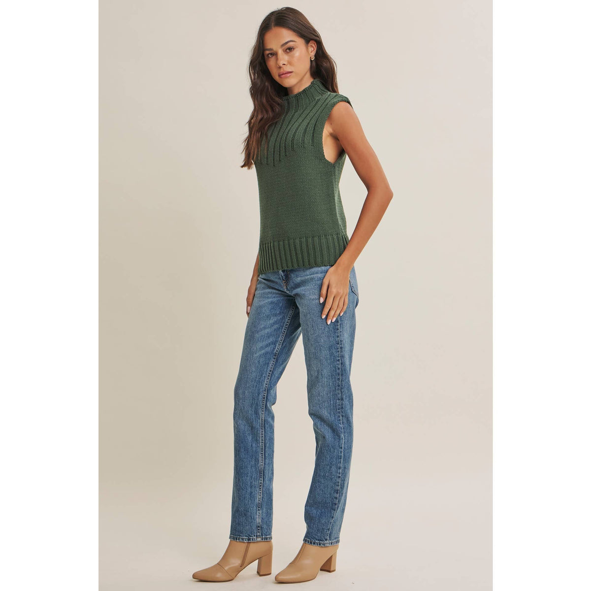QUIET CABIN DAYS RIBBED MOCK NECK SWEATER TOP