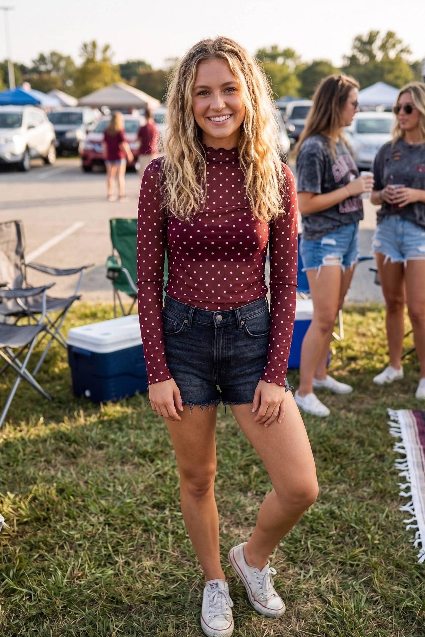 Polka Dot mesh Long Sleeve Top