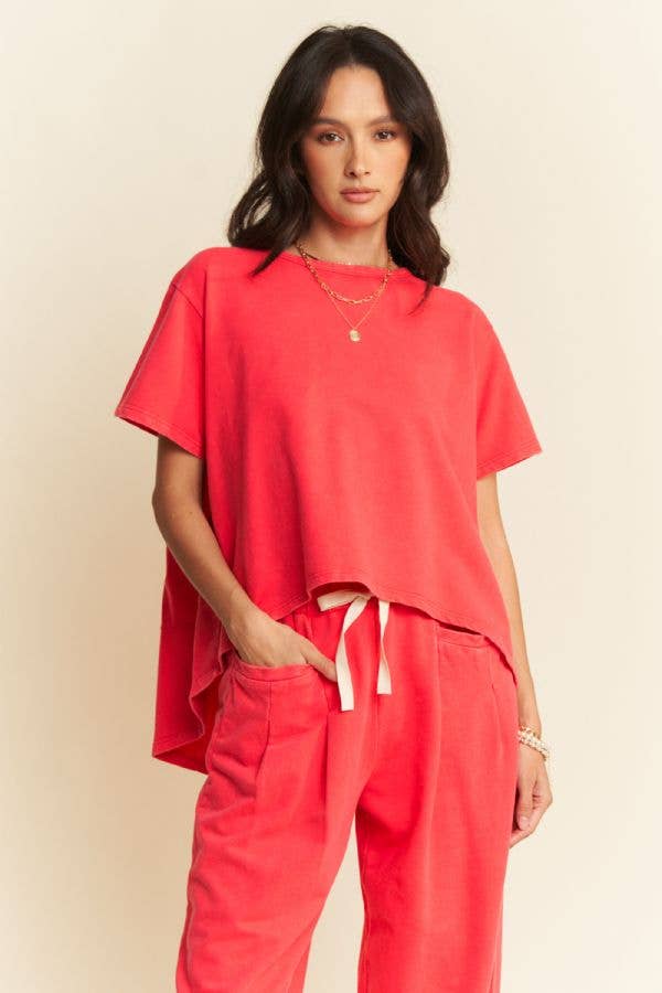 Garment-Wash Pleated Top & Pants Set