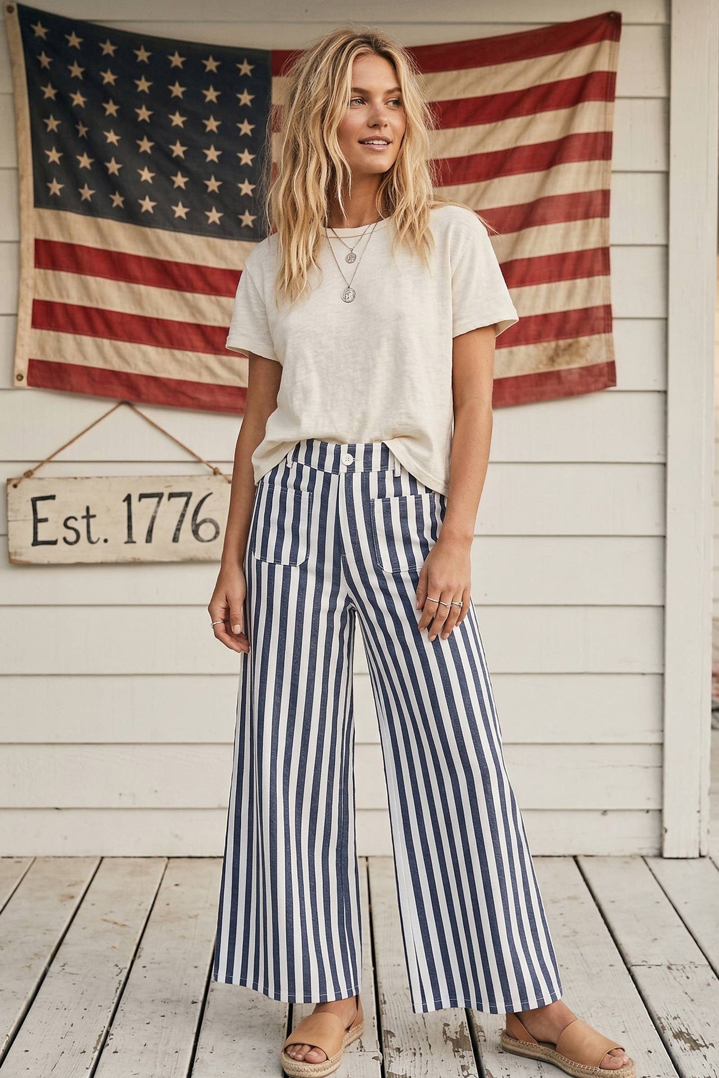 Wide Leg Striped Denim