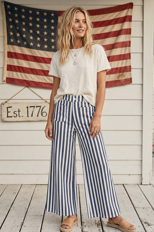 Wide Leg Striped Denim