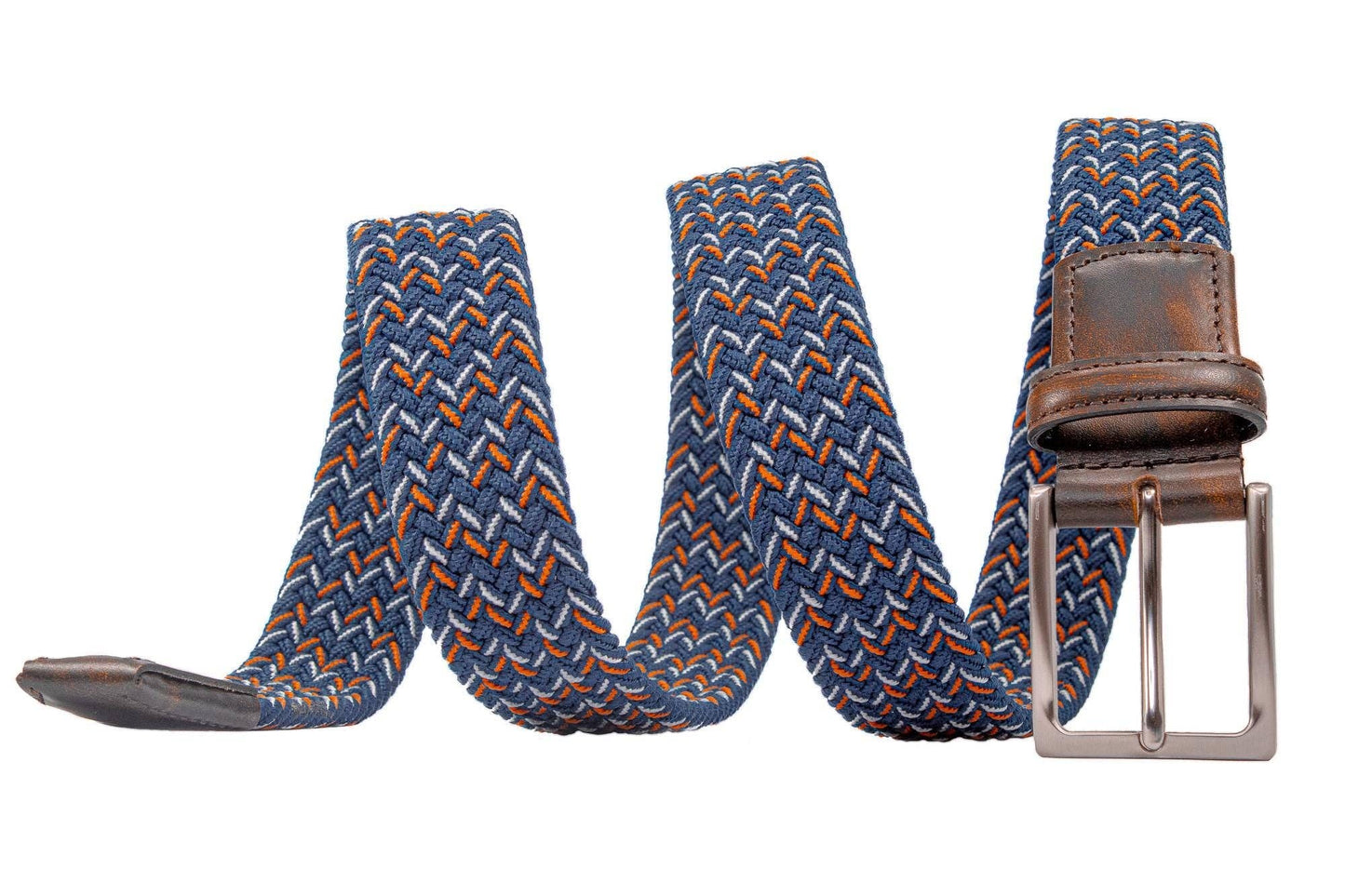 Braided Collegiate Golf Navy and Orange Stretch Belt.