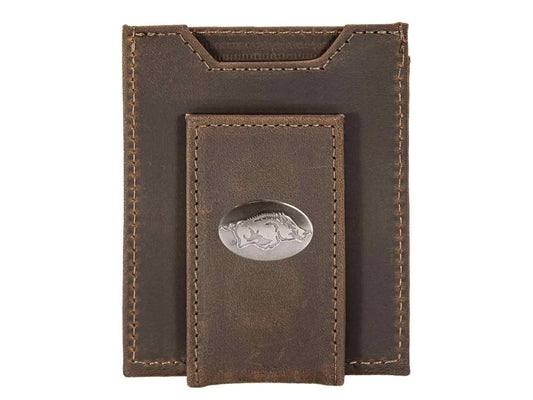 Arkansas Razorbacks Magnetic Front Pocket Leather Wallet.