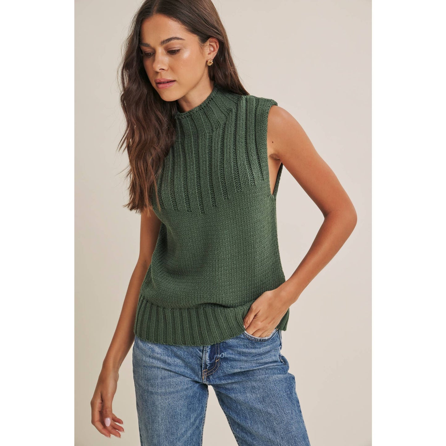 QUIET CABIN DAYS RIBBED MOCK NECK SWEATER TOP
