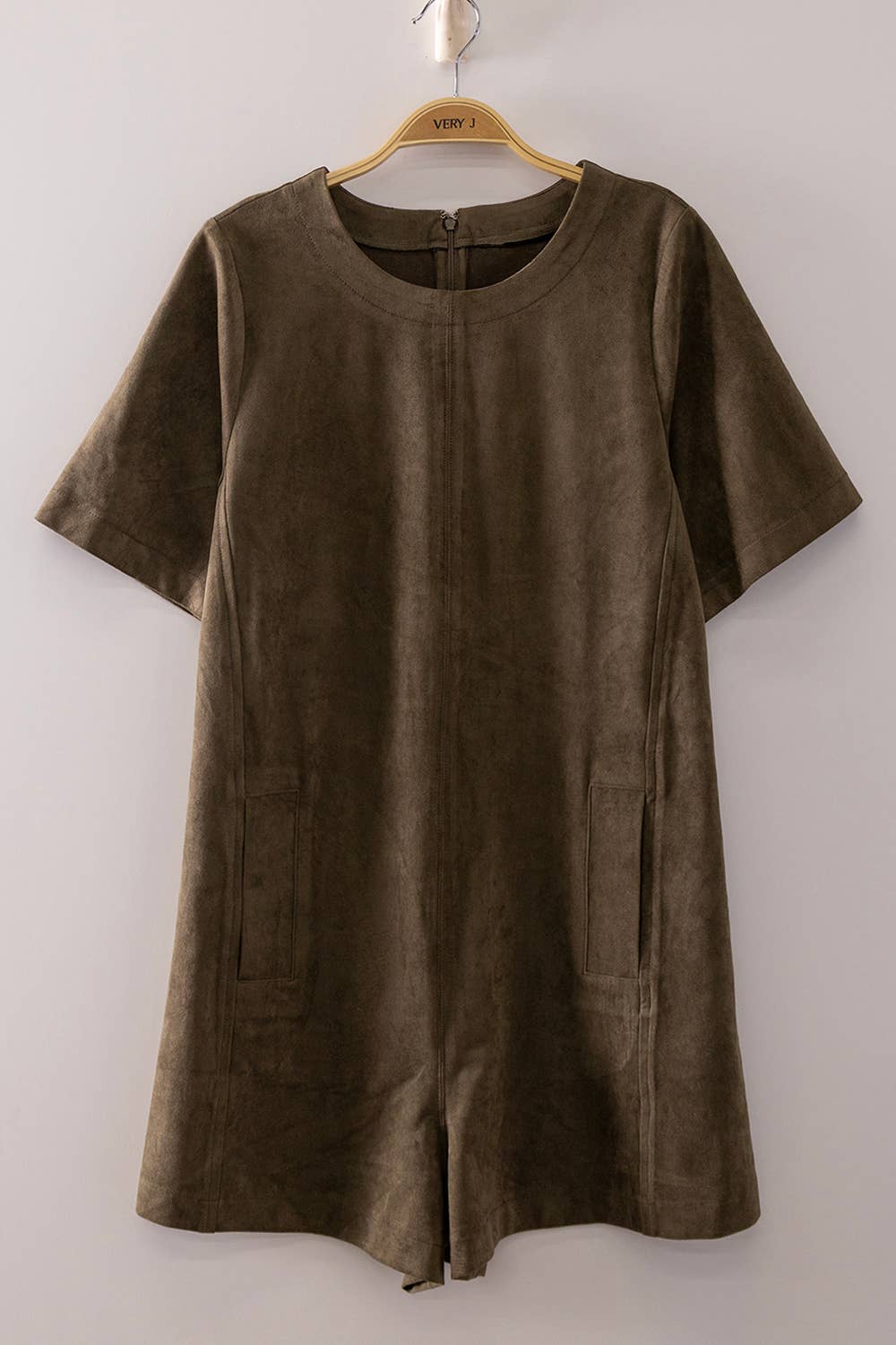 NP71107-Suede Short Sleeve Romper
