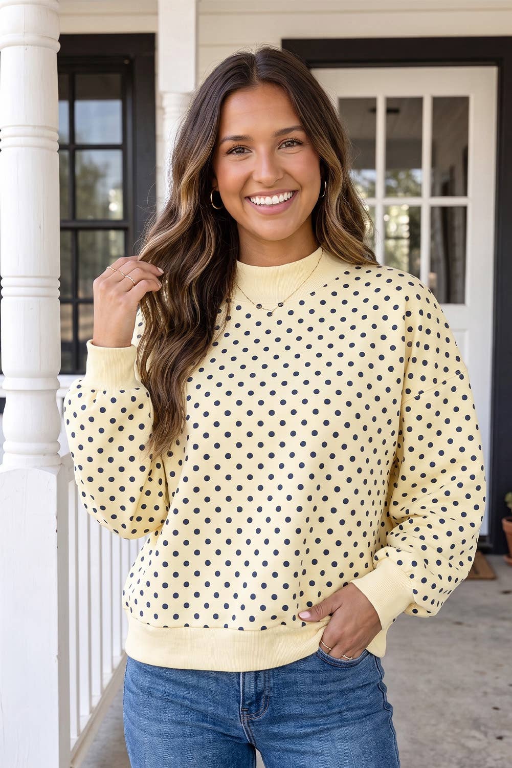 LAS Polka Dot Mock Neck Sweatshirt (S-4X)