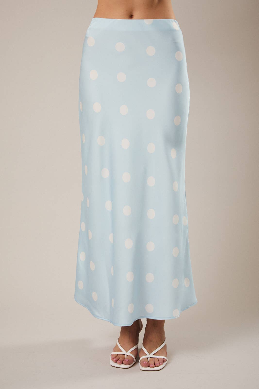 Polka Dot Satin Elastic Waist Midi Skirt