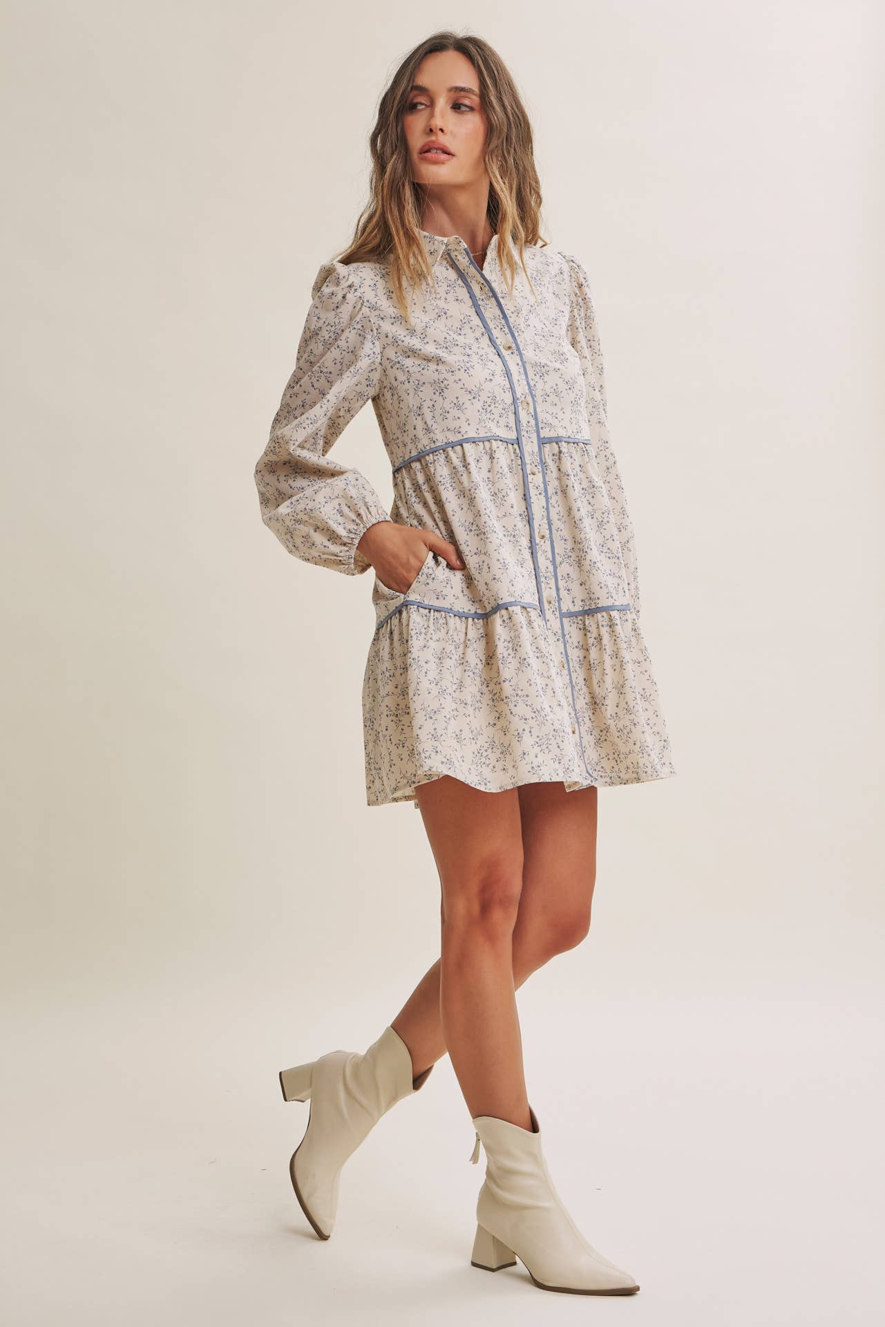 AUTUMN IN BLOOM FLORAL BABYDOLL MINI WITH CONTRAST BINDING