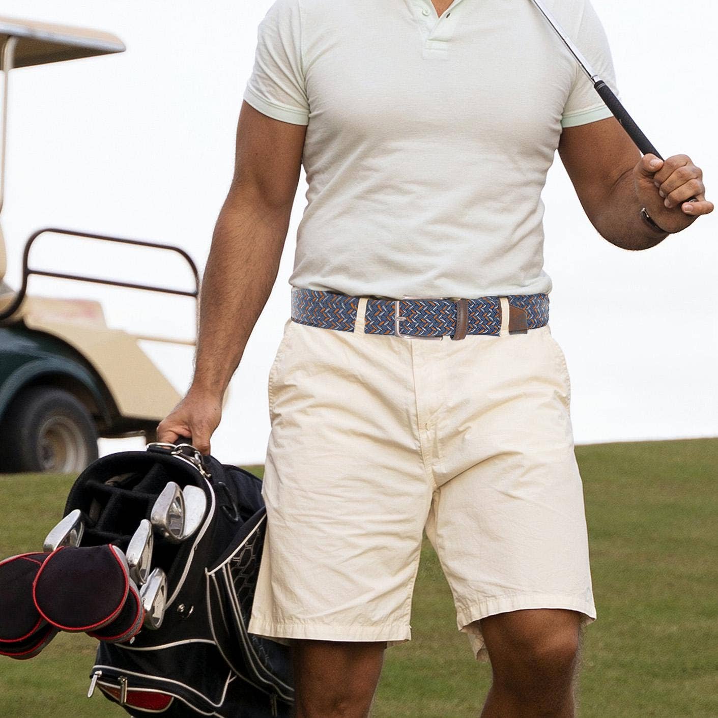 Braided Collegiate Golf Navy and Orange Stretch Belt.