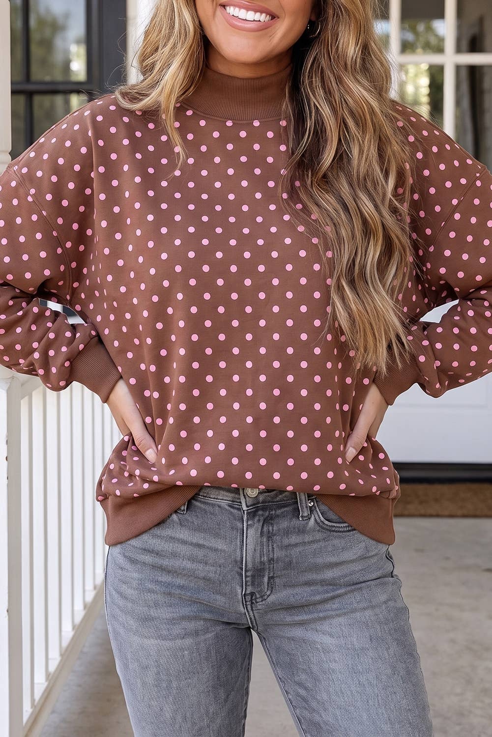 LAS Polka Dot Mock Neck Sweatshirt (S-4X)