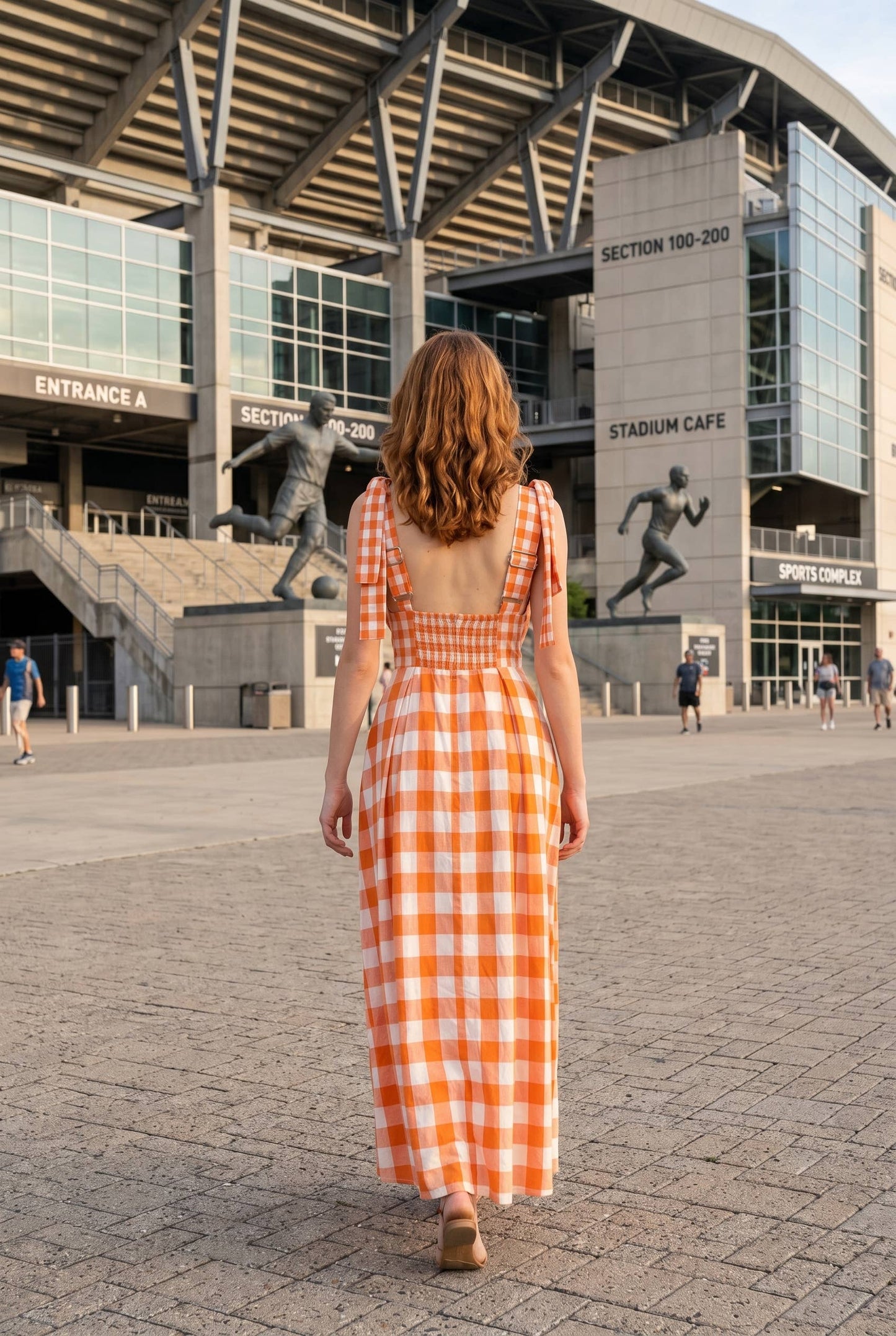 Check Pattern Tie Shoulder Maxi Dress
