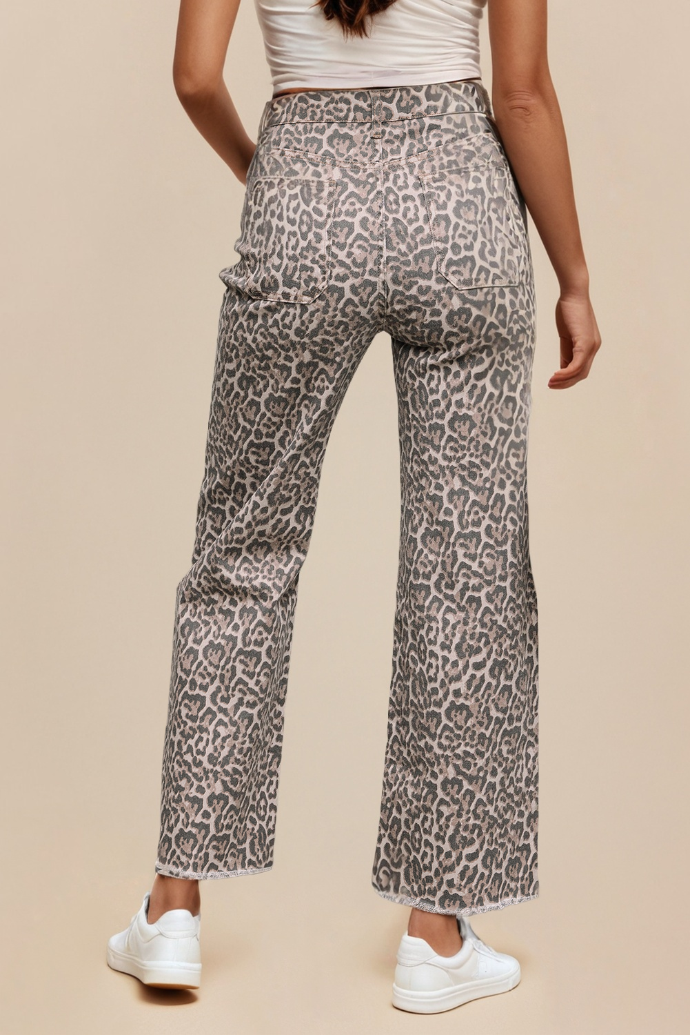 LAS Leopard Frayed Edge Wide Leg High Waist Jeans (4-16)