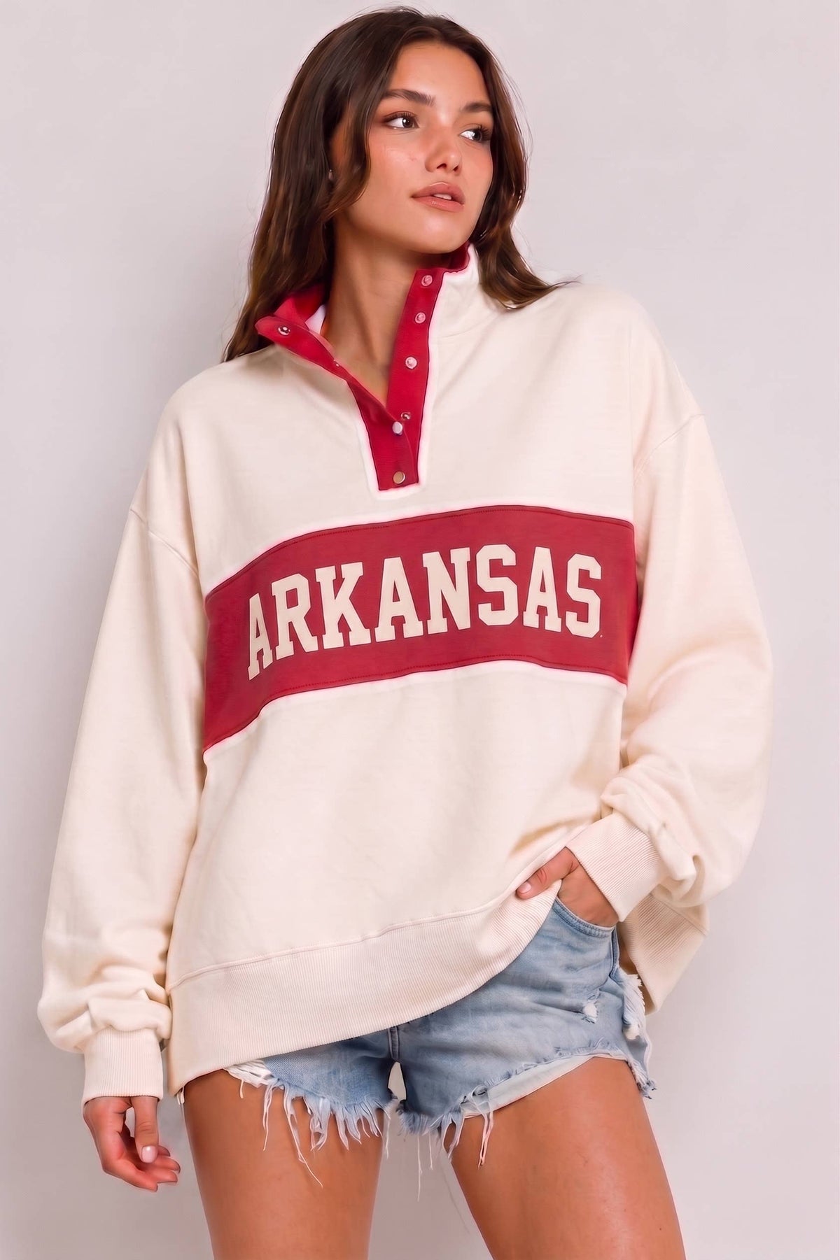 IT10027-AR | 'ARKANSAS' Varsity Snap-Placket Sport Pullover