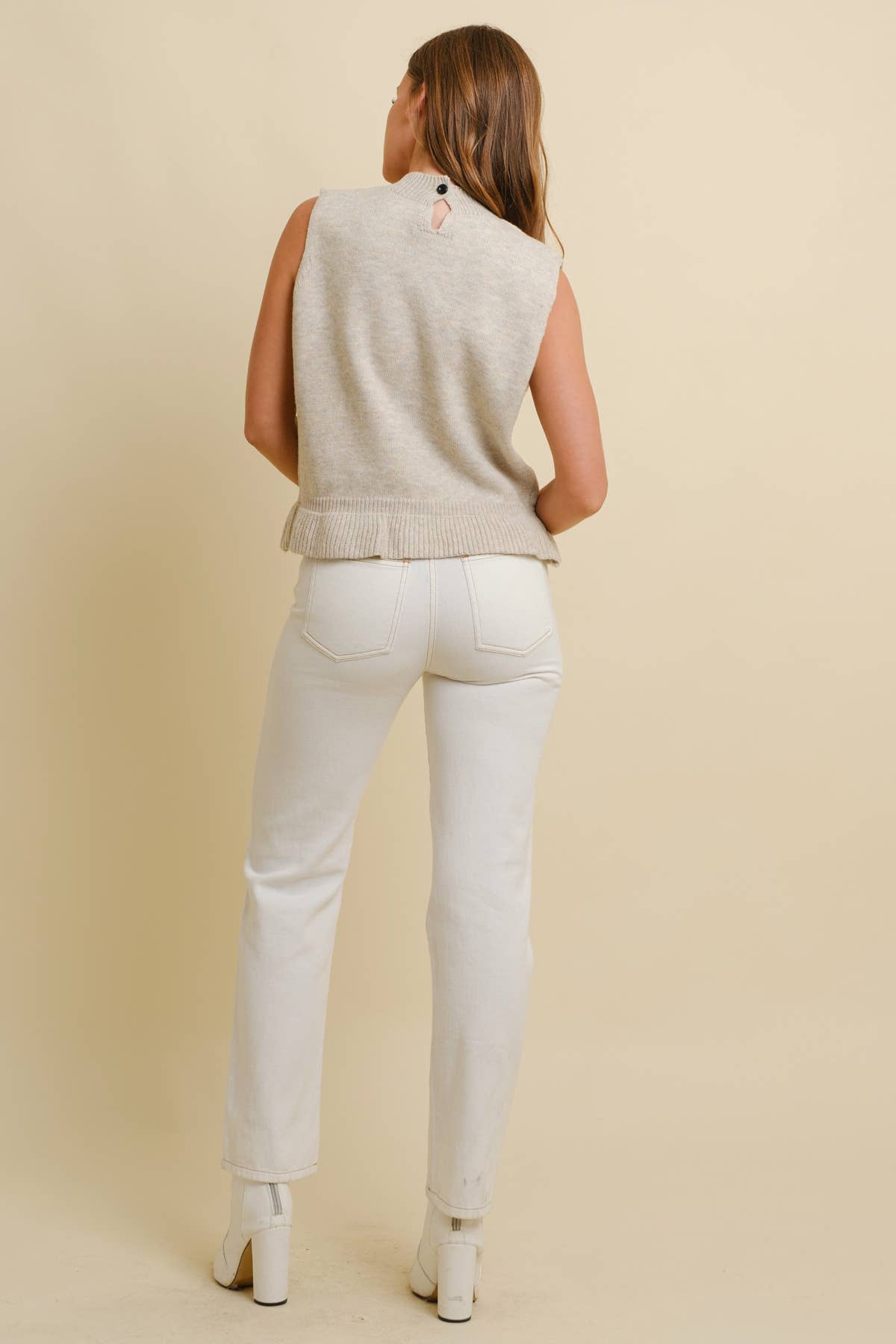 CSW17956A - RUFFLED RIB TRIM SWEATER VEST