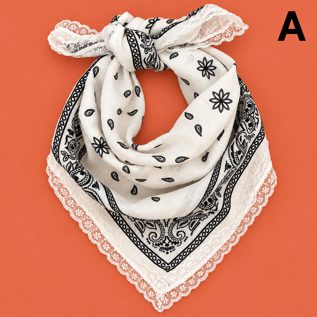 Animal & Paisley Print Lace-Trimmed Square Scarf | 40SC764