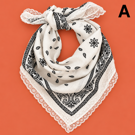 Animal & Paisley Print Lace-Trimmed Square Scarf | 40SC764