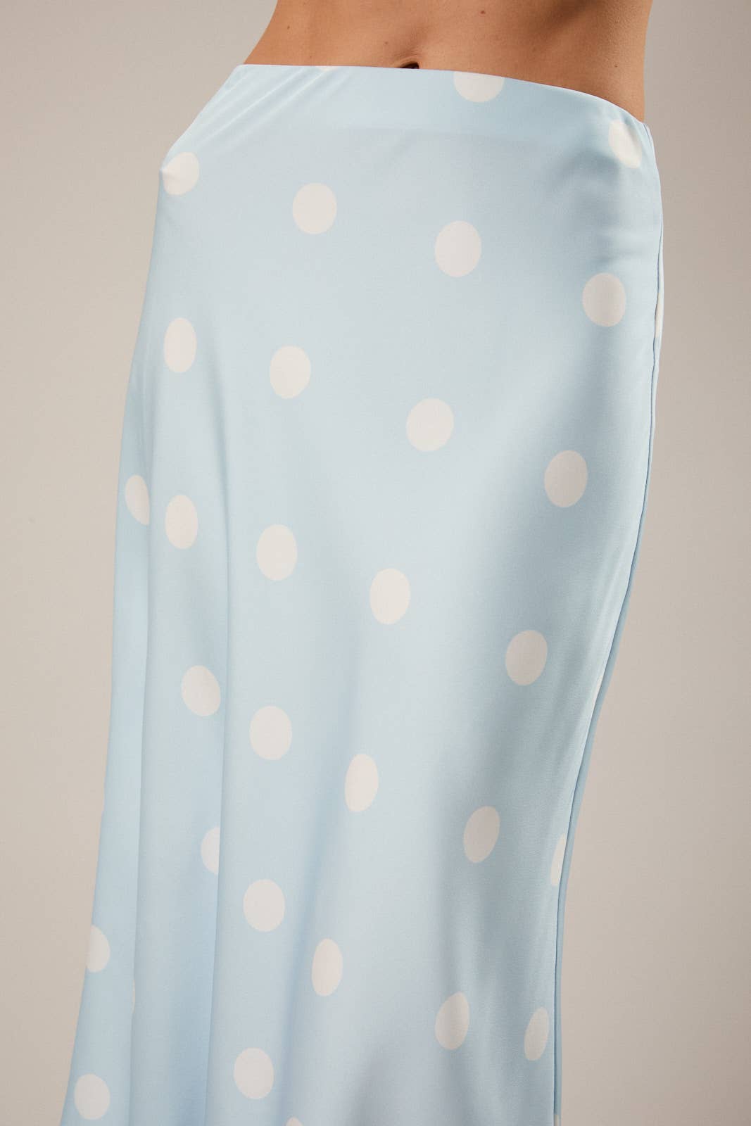 Polka Dot Satin Elastic Waist Midi Skirt