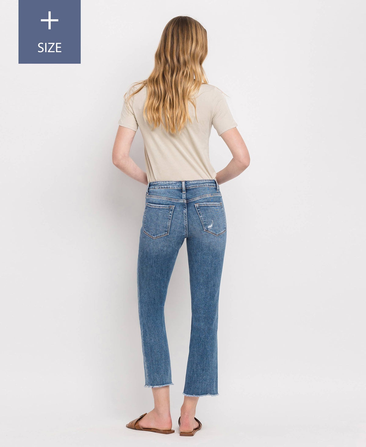 PLUS SIZE MID RISE CROP STRAIGHT JEANS V2750-P