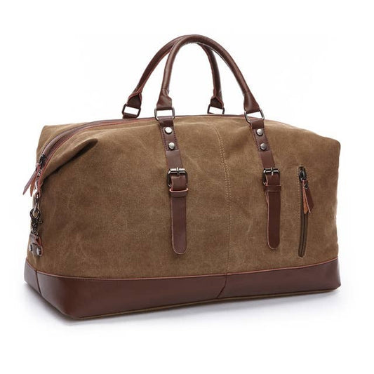 Vintage Waxed Canvas Leather Duffel Weekender Bag