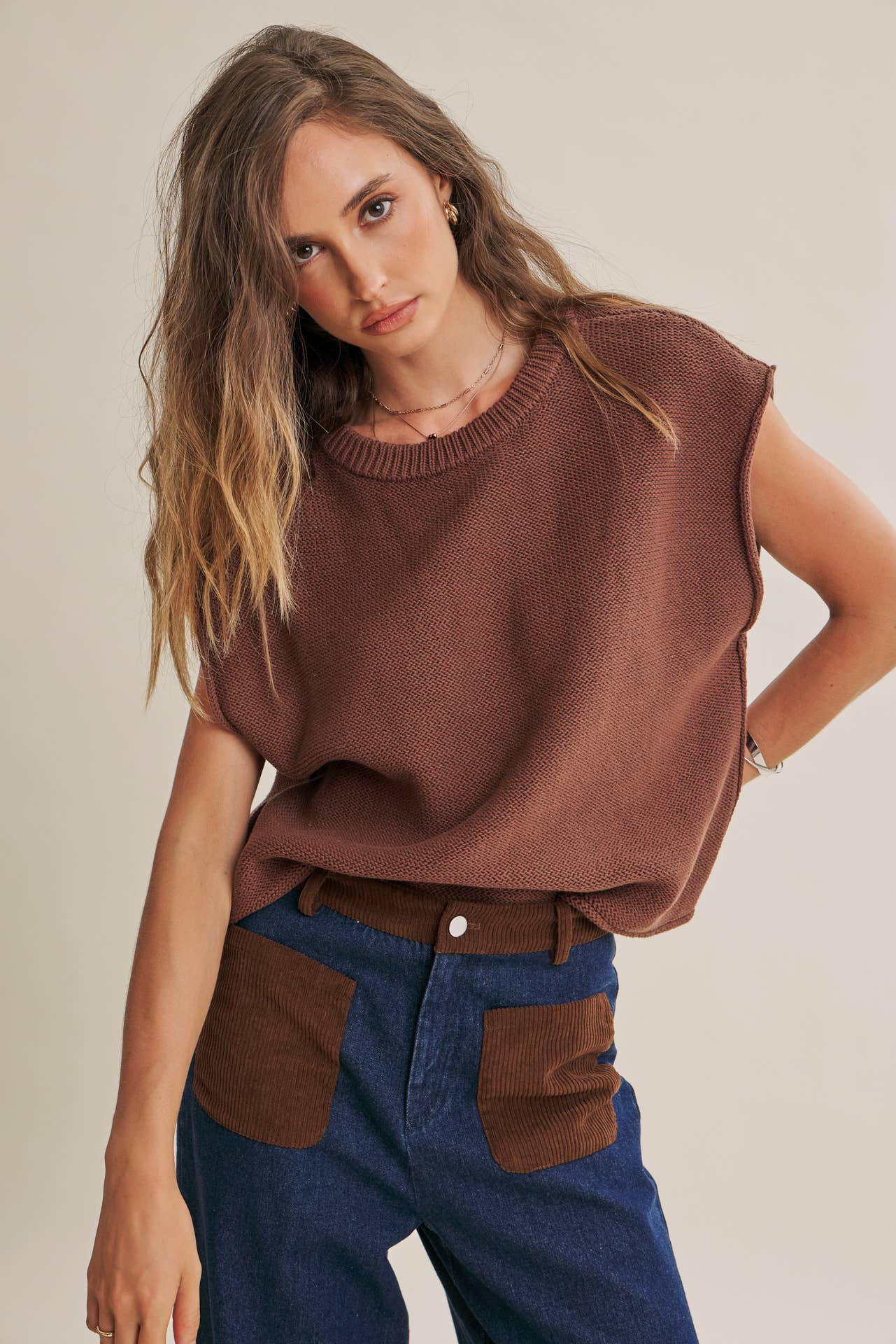 EVERYDAY EDIT RELAXED COTTON SWEATER VEST WITH EXPOSED SEAMS
