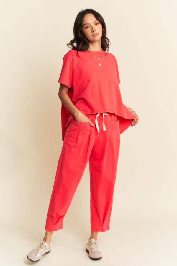 Garment-Wash Pleated Top & Pants Set