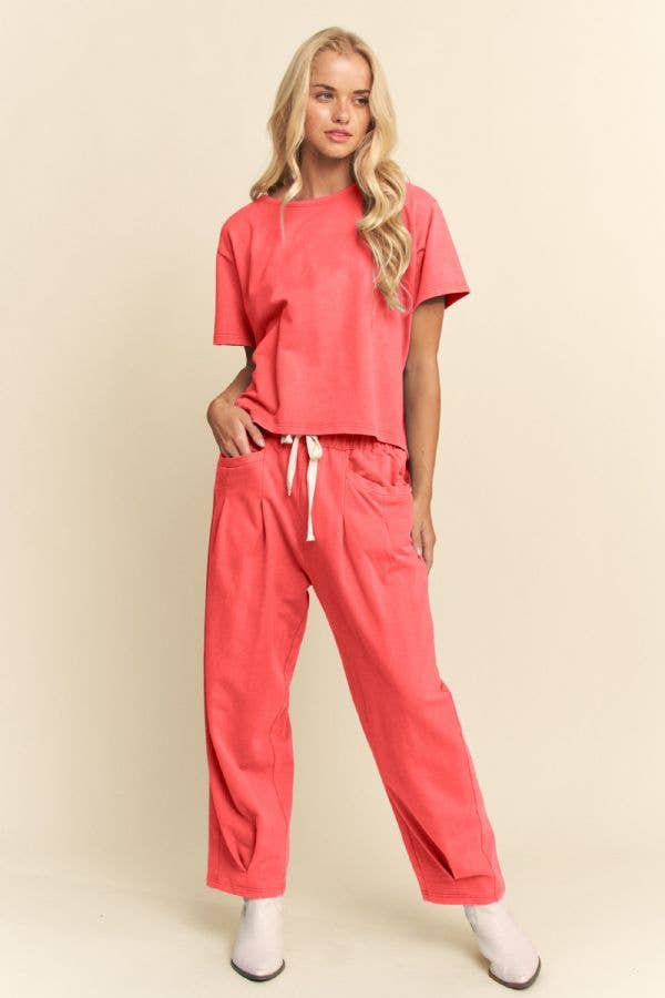 Garment-Wash Pleated Top & Pants Set