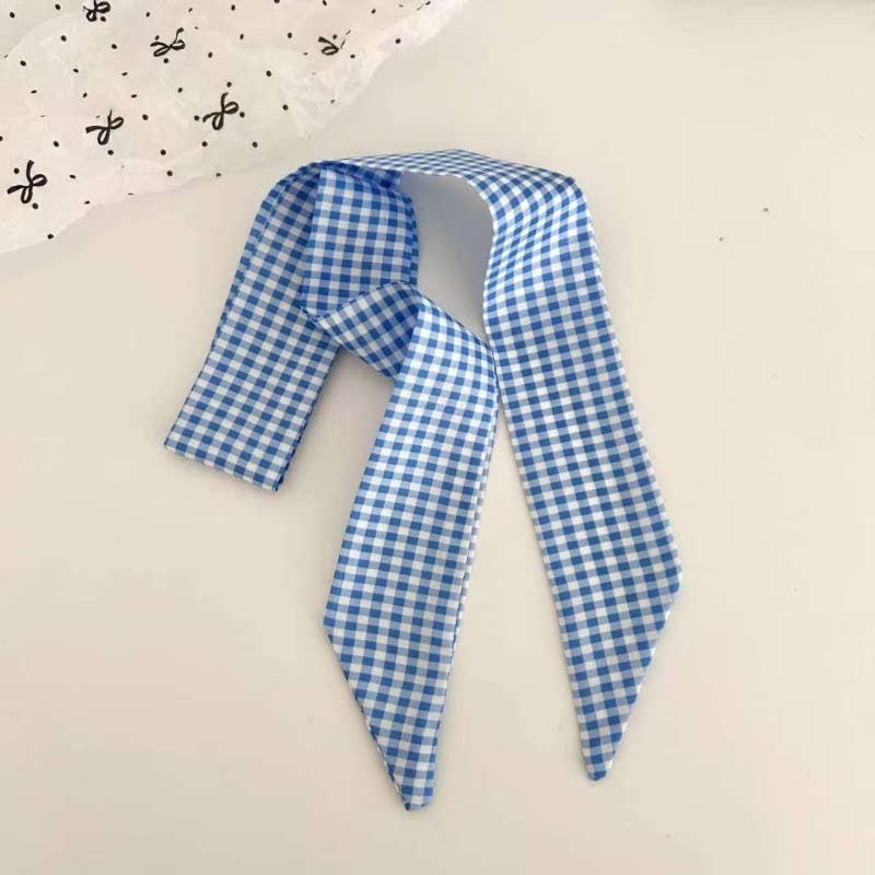 Vintage-Style Skinny Twilly Scarf-Polka Dot&Gingham|40SC715