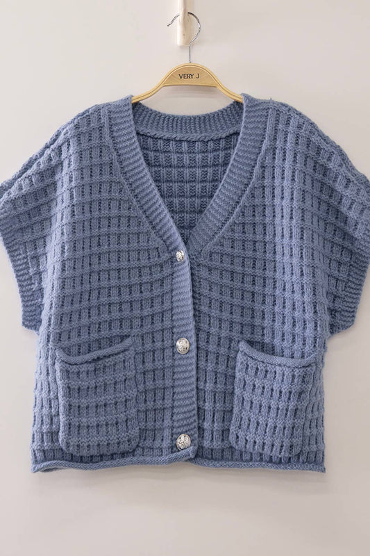 12W3719N-Waffle Texture Crop Cardigan