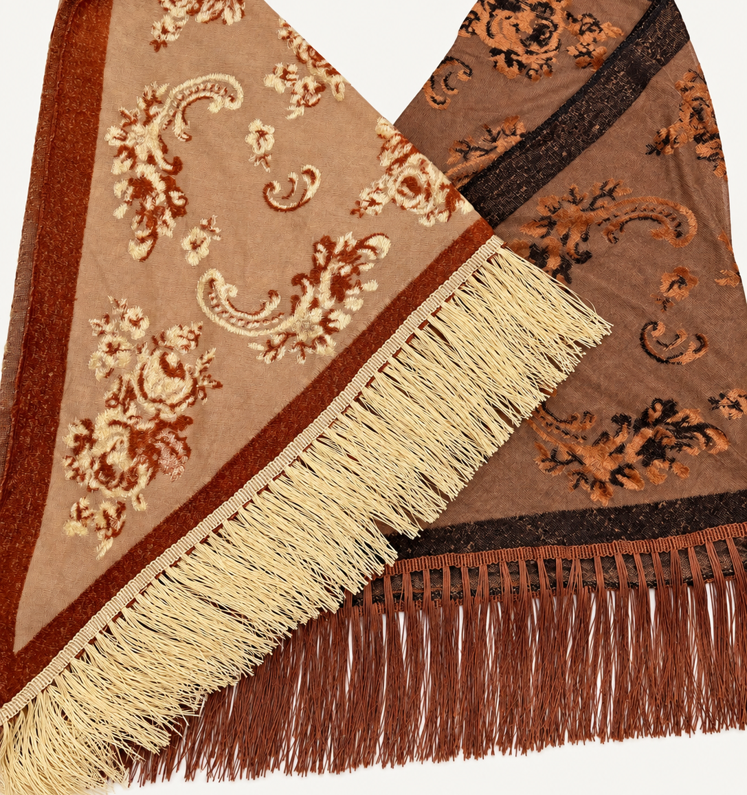 Vintage Sheer Floral Mesh Fringe Triangular Shawl | 40SC775