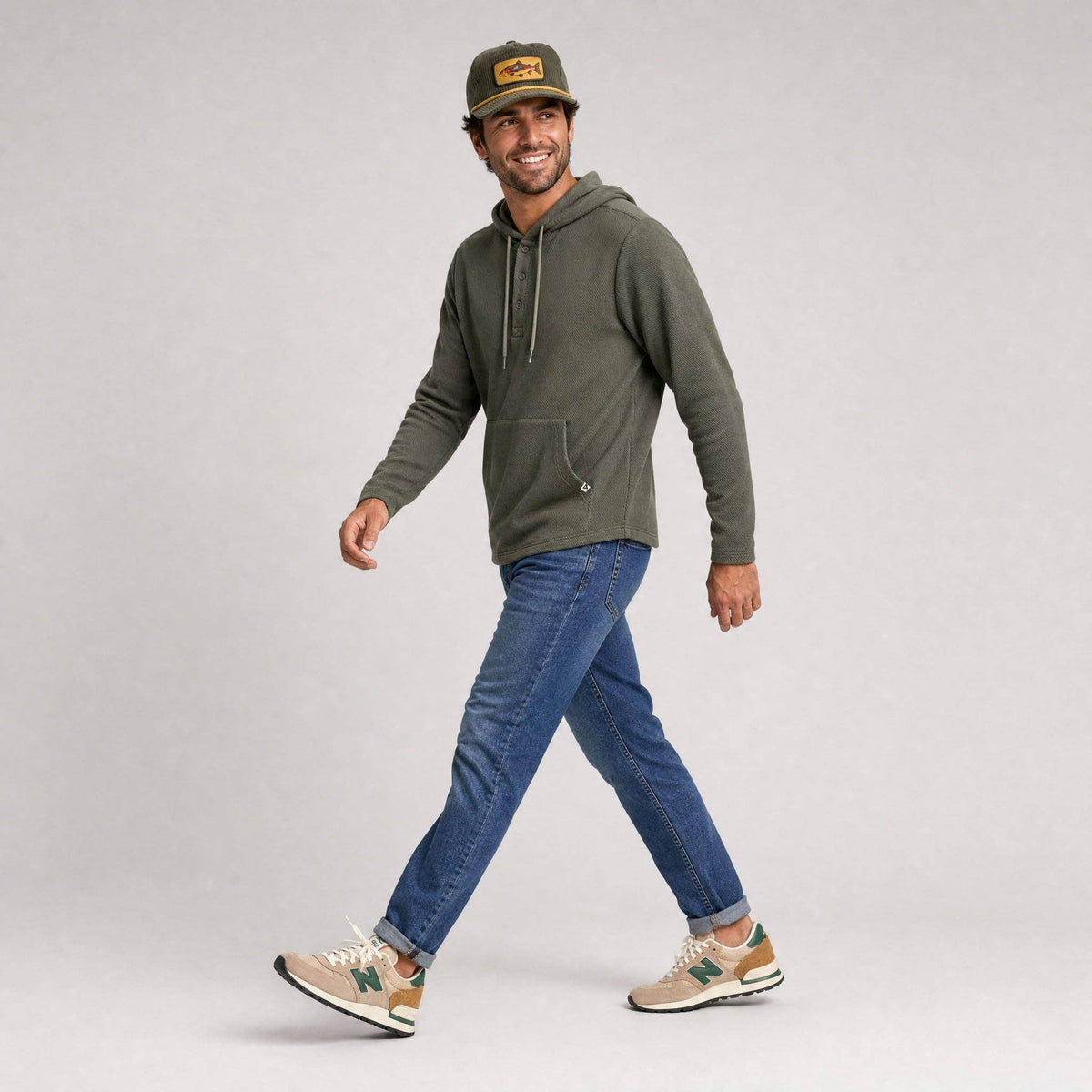 Men's Lichen Stretch Flannel Hooded Henley