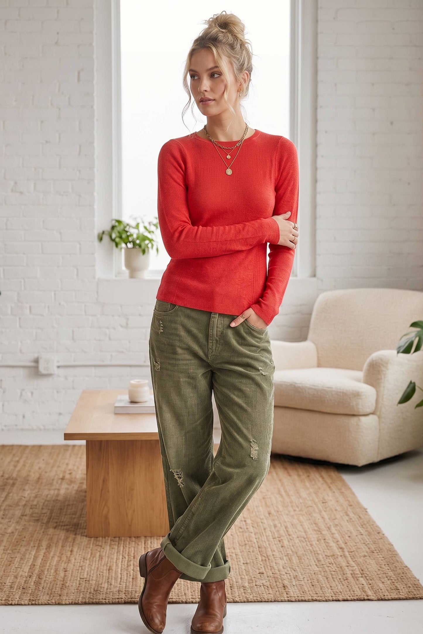 Essential Ribbed Long Sleeve Knit Top
