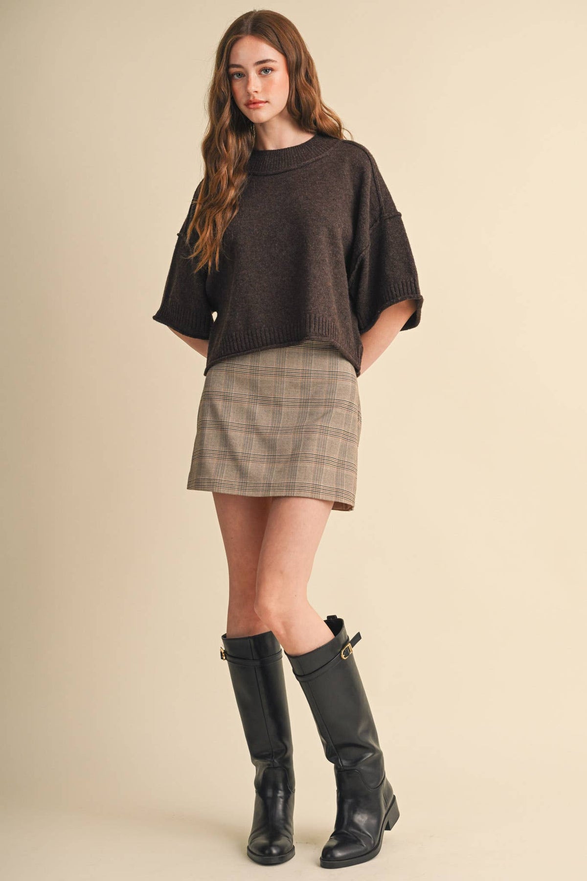 MARLED KNIT MOCK NECK SHORT SLEEVE SWEATER MSW11178