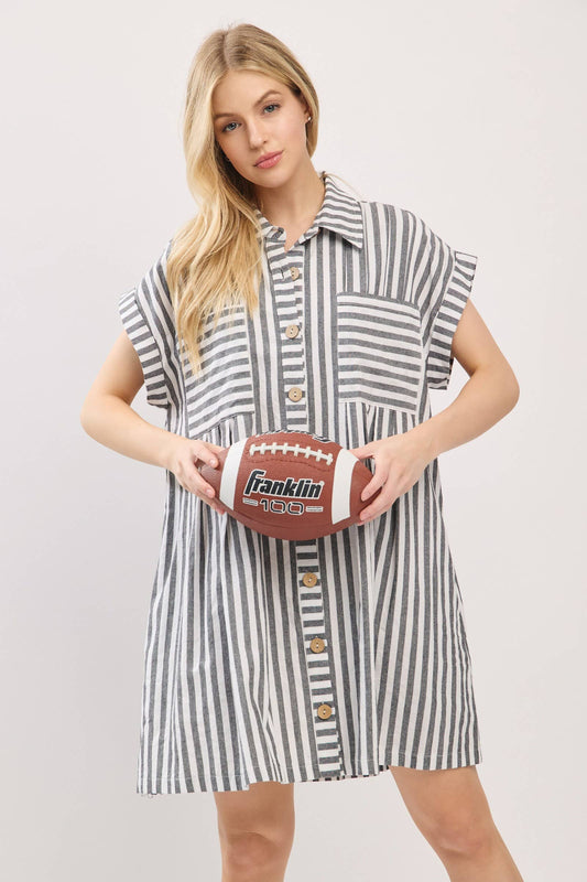 COTTON STRIPED BUTTON DOWN TUNIC DRESS